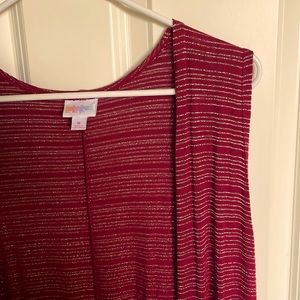 LuLaRoe Elegant Joy Red with Silver Threading Cardigan Vest Size Medium